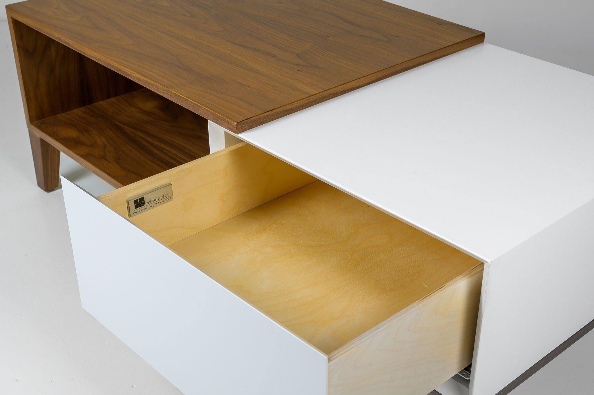 Two-Tone Walnut & White Coffee Table with Drawer