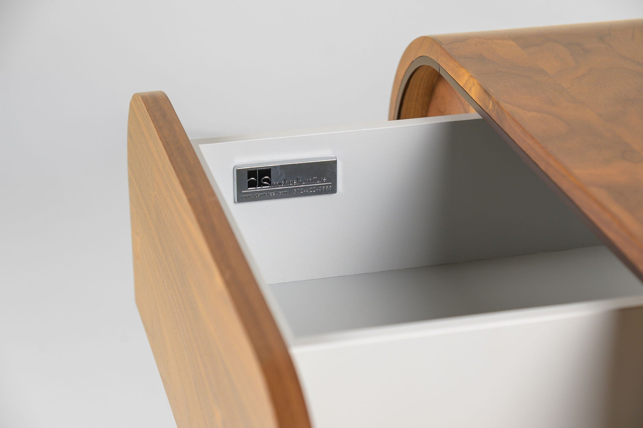 Rounded Walnut Cube Nightstand with Outlet
