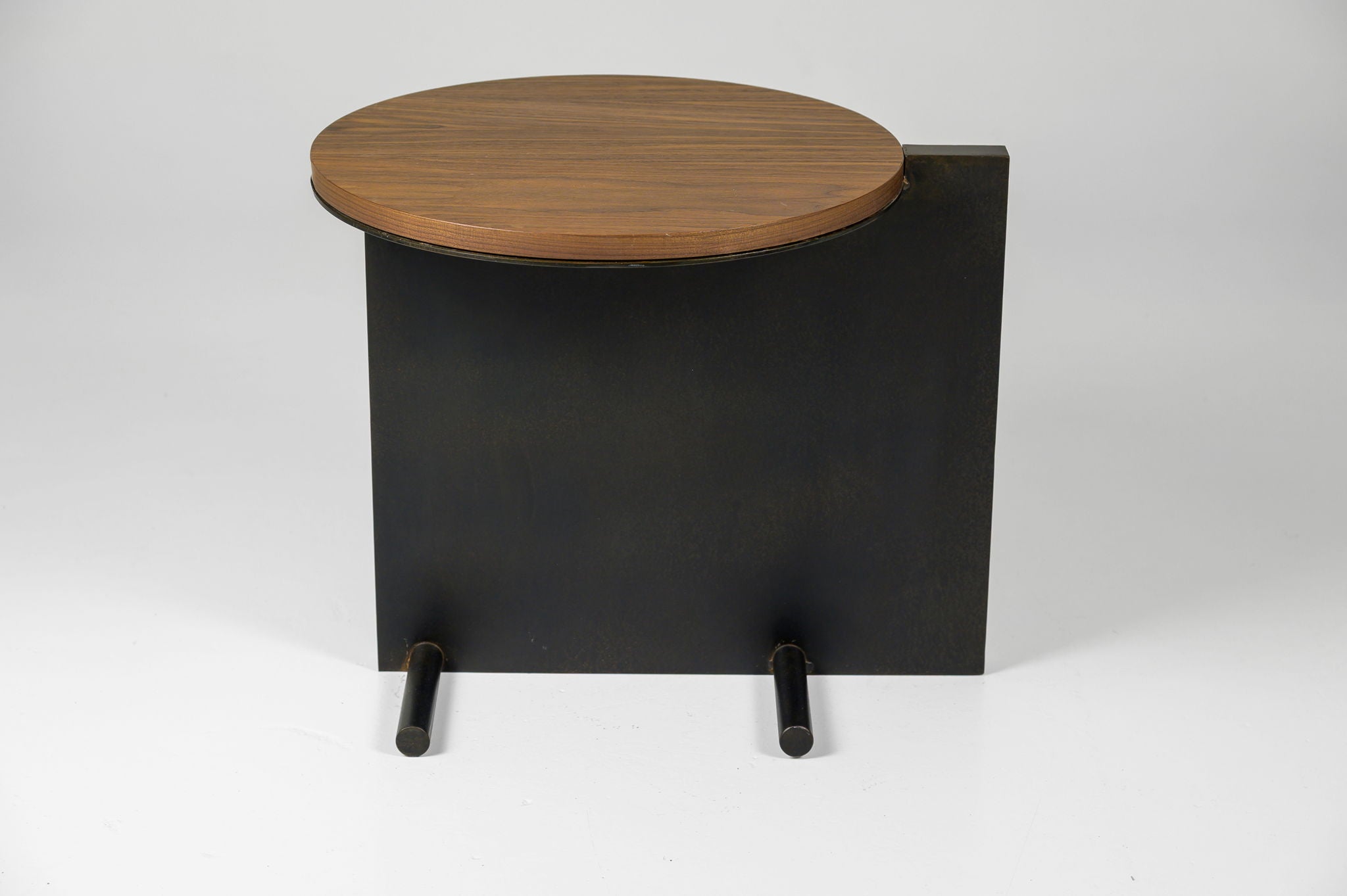 Round Walnut Top Side Table with Black Cross Base