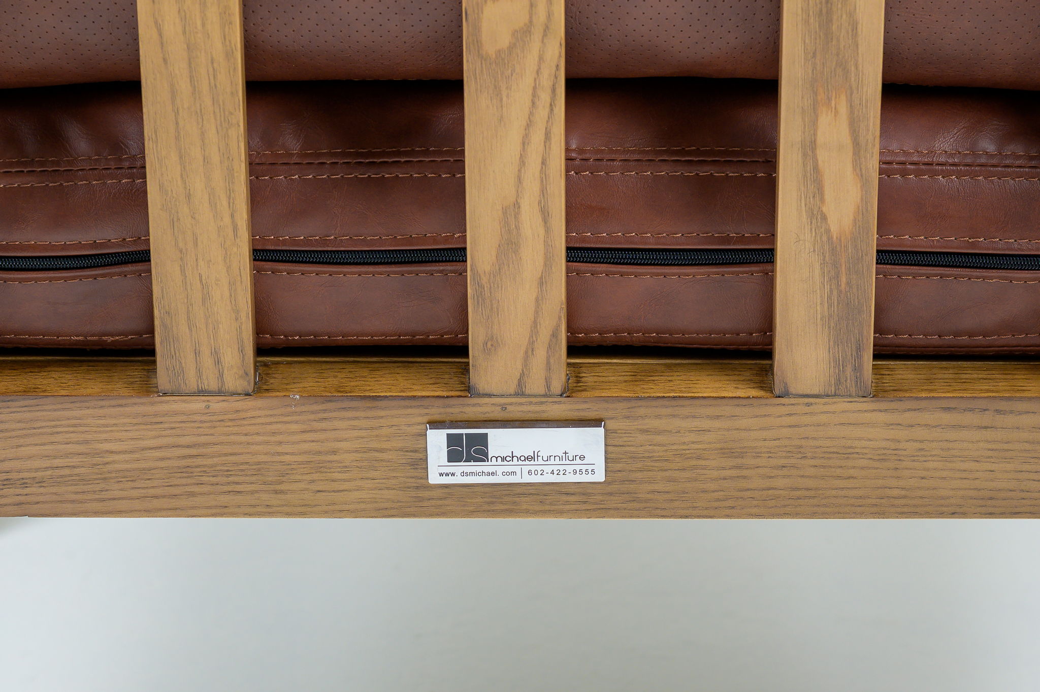 Cognac Leather & Wood-Slat Lounge Chair