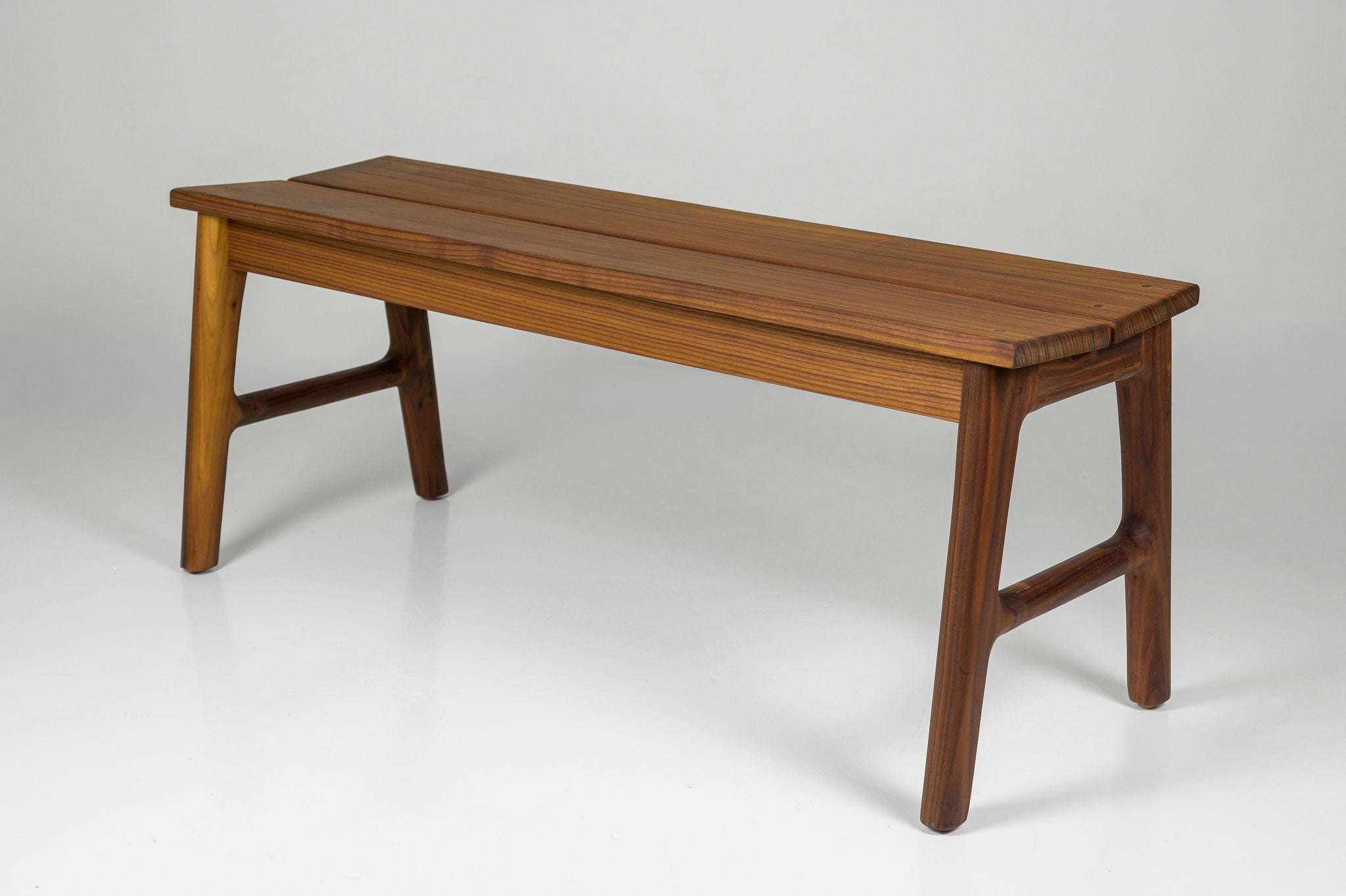 Two-Slat Wood Bench with A-Frame Legs