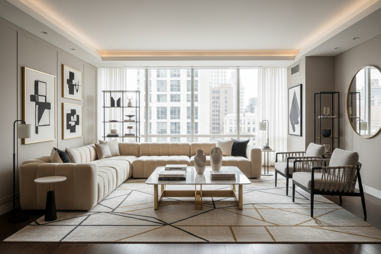 luxury contemporary living room furniture scene